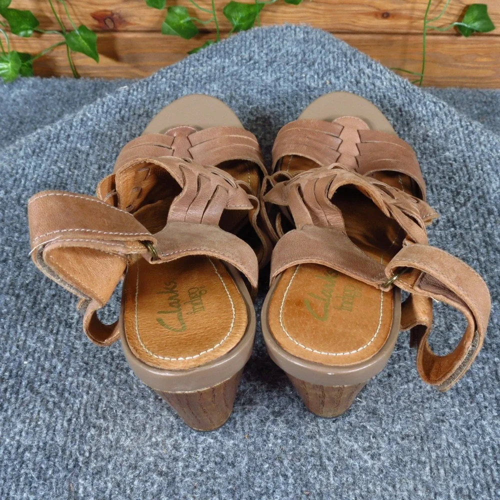 Clarks Indigo Rosa Central Women Heel Size 10 Casual Dress Tan Leather Sandals‎